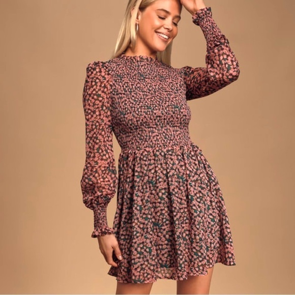 Lulus Dresses & Skirts - NWT Lulu’s Floral Forever Green and Pink Smocked Skater Dress